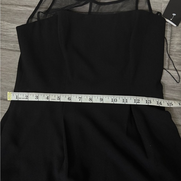 Aidan Mattox Black Mesh Stripe Midi Dress Fit & Flare Illusion Neckline Cocktail - Picture 13 of 15